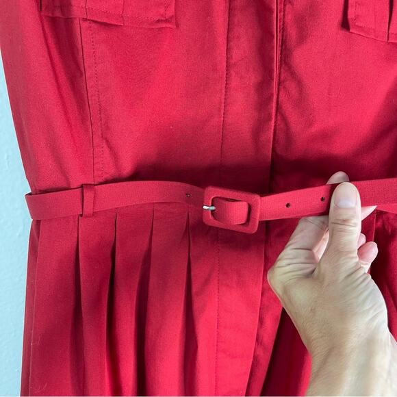 Liz Claiborne red belted mod retro rockabilly belted midi pleated dress 10 - Picture 4 of 6